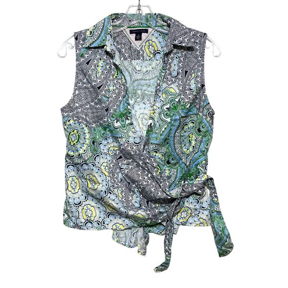 Tommy Hilfiger Sleeveless Tie Wrap Blouse Paisley Boho Y2K Vintage Top Womens M - Picture 1 of 8